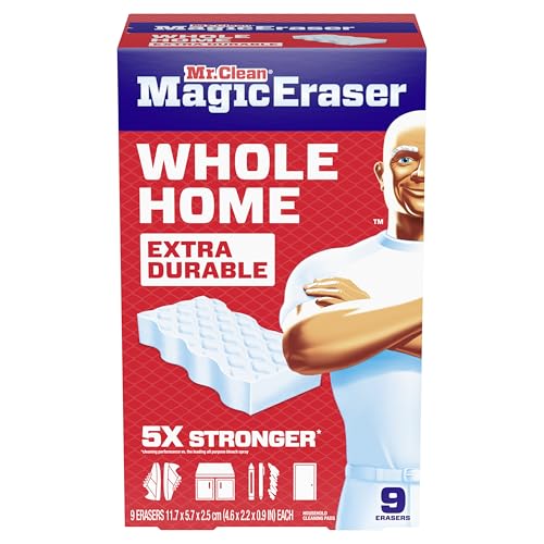 Mr. Clean Magic Eraser Sponge, All Purpose Cleaner, Cleaning Scrubber, Wall, Sneaker, Kitchen, Bathroom, Shower Cleaner, Cleaning Supplies, Melamine Sponge, Cleaning Pads, Extra Durable, 9ct