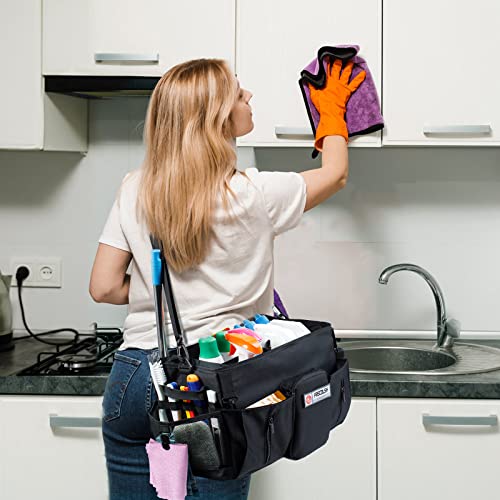 FRECOLSH Large Cleaning Supplies Organizer-Cleaning Caddy Organizer With Handles & Shoulder Strap-Cleaning Bags for Cleaning Suppliers-Housekeepers Wearable Cleaning Tote Upgraded