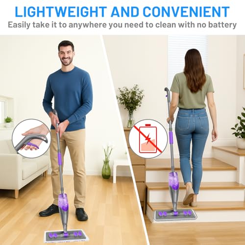 IOPRETTY Spray Mops for Floor Cleaning - Wet Dry Mops with 2 Washable + 2 Disposable Pads for Swiffer Powermop - Refillable Bottle for Hardwood Tile Home Kitchen - Absorbs Pet Hair Dust Stains