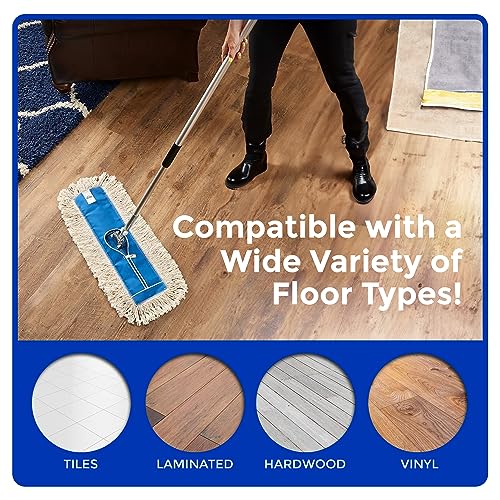 Nine Forty 24" Premium Cotton Dust Mop Kit - Heavy Duty Mop Head with Handle for Industrial, Commercial, and Residential Cleaning - Dry Floor Duster for Hardwood Surfaces - White