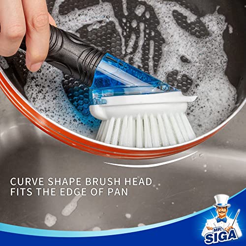 MR.SIGA Soap Dispensing Dish Brush, Kitchen Brush for Pot Pan Sink Cleaning, Black