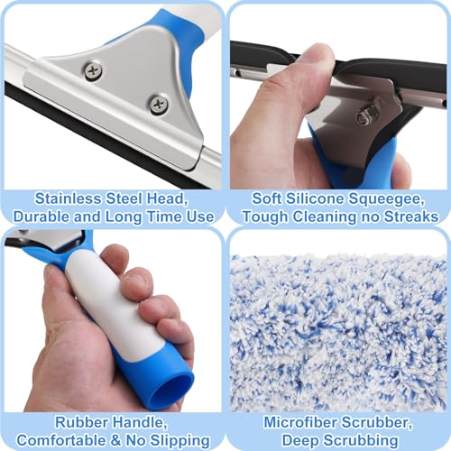 Mitclear 77'' Professional Squeegee Window Cleaner Tool with Extension Pole, Car Windshield Cleaning Kit with Long Handle, Window Washing Equipment for Indoor Outdoor Windows & Car Glass