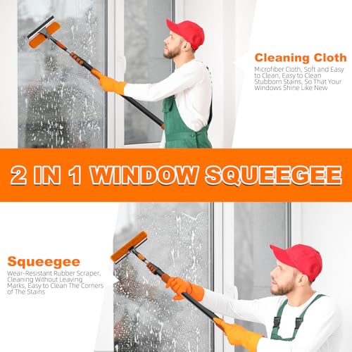 SISUPASSIE 30FT Reach High Ceiling Duster Kit, Window Cleaning kit with 5-24FT Extension Pole, Fan Duster for Ceiling Fan Blades, Microfiber Feather Duster, Rotatable Window Squeegee and Cobweb Duster