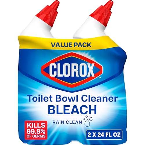 Clorox Toilet Bowl Cleaner with Bleach, Rain Clean Scent, Kills 99.9% of Germs, Removes Toilet Rings and Mold Stains, 24 fl oz, Pack of 12