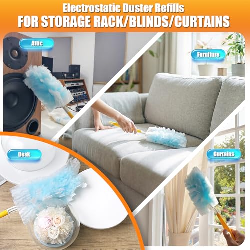 Swilsweep 80 Count Duster Refills with 1 Short Handle & 3 ft Extendable Handle, Compatible with Swiffer Duster, 180° Disposable Microfiber Cleaning Dusters, Unscented