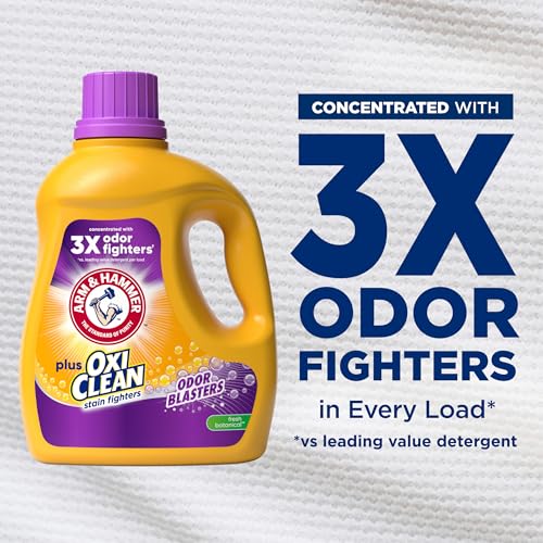 ARM & HAMMER Plus OxiClean with Odor Blasters Liquid Laundry Detergent, Laundry Odor Remover, Attacks Stains, Fresh Botanical Scent, 74 Loads, 96.2 Fl Oz