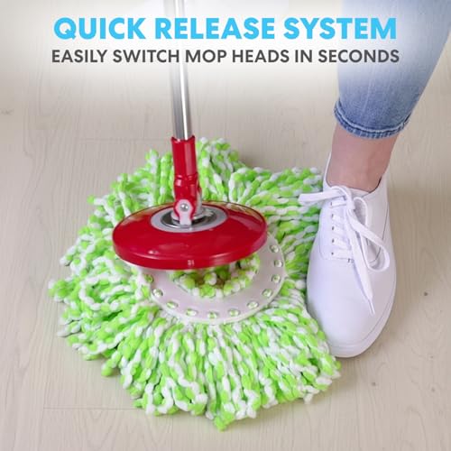 Simpli-Magic 79349 Spin Mop Cleaning System with 3 Microfiber Mop Heads, Red/Black