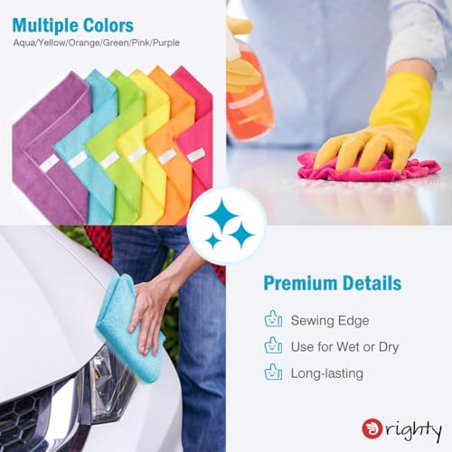 Orighty Microfiber Cleaning Cloth Pack of 12, Microfiber Towels for Cars, Highly Absorbent Car Cleaning Supplies, Lint Free Cloths Clean Rags for Car Care, House, Kitchen, 12x11 inch