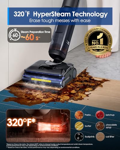 Tineco Floor One S7 Stretch Steam Cordless Wet Dry Vacuum Steam Mop All-in-One, 320℉ HyperSteam, 180° Lay-Flat, Anti-Tangle Design, FlashDry Self-Cleaning, Up to 75 Min Runtime