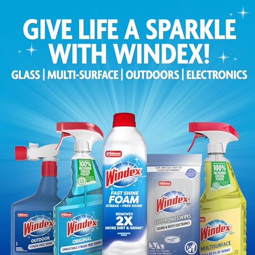 Windex Glass and Window Cleaner Spray Bottle, Bottle Made from 100% Recycled Plastic, Surface Cleaning Spray, Original Blue Scent, 23 Fl Oz (Pack of 6)