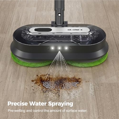 BLONEX Cordless Electric Mop with Spray & Detachable Water Tank, Lightweight Electric Spin Mop with Headlights for Hardwood Tile Laminate Floors, Long-Lasting Battery, Self-Propelled Floor Cleaner