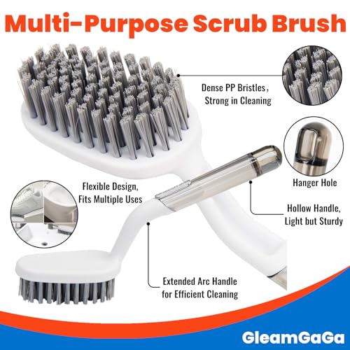 3 Pack Shower Scrub Brush Set – Heavy-Duty Scrub Brushes for Cleaning with Long Handle, Stiff Bristles Grout Brush, Shower Scrubber for Bathroom, Bathtub, Kitchen, Tile, Floor, Grout, Sink & Carpet
