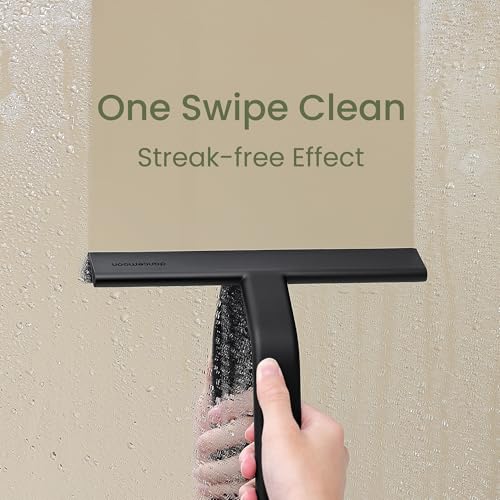 dancemoon JustHang Shower Squeegee for Glass Doors, All-One-Piece Award-Winning Silicone Squeegee with Built-in Hook for Bathroom, Window, Mirror, Tile Wall,Car, Streak-Free Cleaner Tool,10-Inch Black