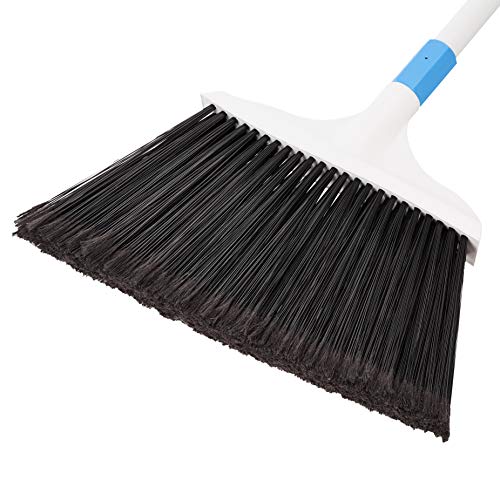 Amazon Basics Heavy-Duty Floor Cleaning Broom with Stiff Bristles, Sturdy 3-Piece Handle, Easy to Assemble, Indoor Outdoor Use for Driveways and Sidewalks, Blue and White