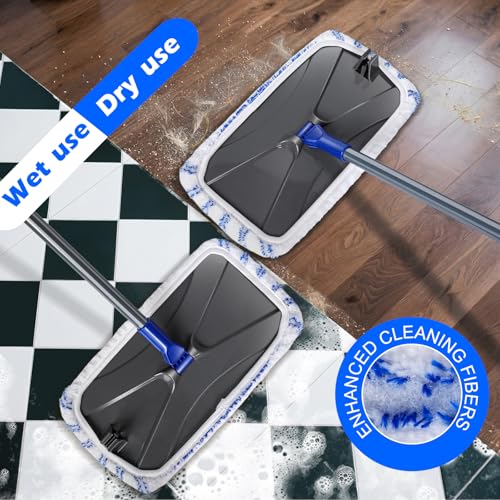 MASTERTOP Microfibre Flat Mop, Extended Wet Dry Large Floor Mop with 5 Reusable Pads & Telescopic Handle, Dust Mops for Laminate Wooden Hard Floor Vinyl Tile Floors Cleaning - Send 1 Cleaning Scraper
