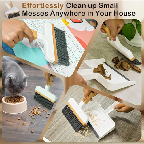 ThinkLearn Mini Dustpan and Brush Set, Bamboo Handle with Rubber Lip