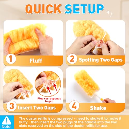 Alotiki Heavy Duty Duster Refills, 80 Count 360° Double-Sided Duster Refill and 2 Yellow Handle, Disposable Dusters Refill for Daily Dust Cleaning, Electronics, Furniture, Blinds, Ceiling Fans