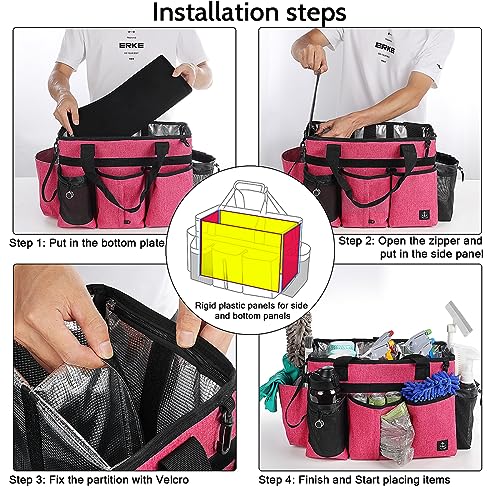 Timoxi Large Cleaning Caddy Bag Built-in Sturdy Support Board, Cleaning Organizer with Detachable Divider, Cleaning Supply Tote with Adjustable Shoulder Strap&Waist Belt for Cleaners & Housekeeper
