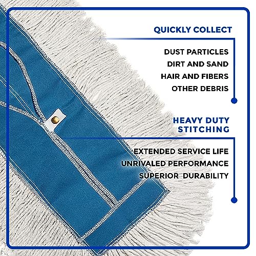 Nine Forty 24" Premium Cotton Dust Mop Kit - Heavy Duty Mop Head with Handle for Industrial, Commercial, and Residential Cleaning - Dry Floor Duster for Hardwood Surfaces - White
