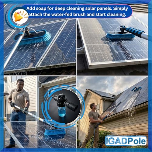 IGADPole 28 FT Water-Fed Washing Kit with Soap-Dispenser, Brush, 10″ Squeegee & Cobweb Duster for Windows, Gutters, Solar Panels & Exterior Walls