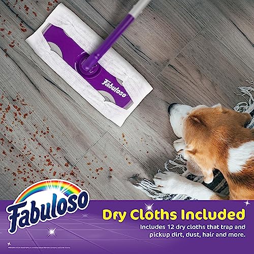 Fabuloso Dry and Wet Sweeper, 2-in-1 Floor Dust Mop for Dry Sweeping and Light Wet Mopping, Lightweight Aluminum Handle, Swivel Low-Profile Head, Bonus 12 Dry Pads Included
