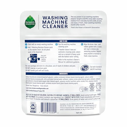 Seventh Generation Washing Machine Cleaner 6 Count Free & Clear Targets Odor-Causing Residue Powered by Oxy Power 4.2 oz
