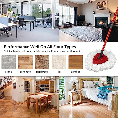 Mop Replace Heads Mop Handle and Base Replacement for O Cedar EasyWring 1-Tank Spin Mop System, 2 Microfiber Mops Refills, 4-Section Iron Mop Handle 30-58Inch and 1 Mopping Heads Cover Set (No Bucket)