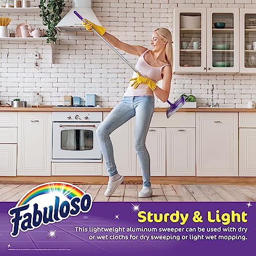 Fabuloso Dry and Wet Sweeper, 2-in-1 Floor Dust Mop for Dry Sweeping and Light Wet Mopping, Lightweight Aluminum Handle, Swivel Low-Profile Head, Bonus 12 Dry Pads Included