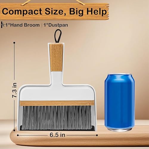 ThinkLearn Mini Dustpan and Brush Set, Bamboo Handle with Rubber Lip