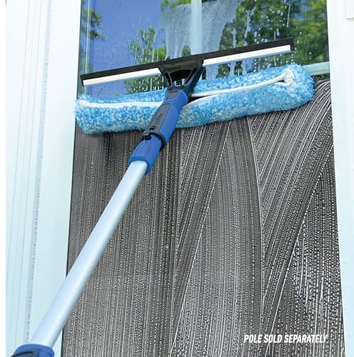 Unger Professional Connect and Clean 2-in-1 Squeegee and Scrubber, 14” Window Cleaning Tool, Essential Glass Cleaner for Commercial and Residential Use, Reusable Microfiber Sleeve, Streak-Free Results