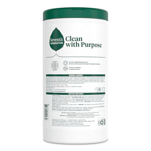 Seventh Generation Multi Surface Wipes, Pack of 3, for all purpose cleaning, lemon zest scent with 100% essential oils and botanical ingredients, 70 ct each