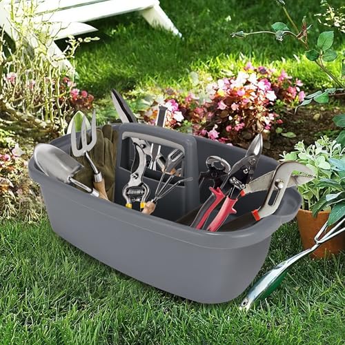 SYAOYI Large Cleaning Supplies Caddy Organizer, Portable Shower Caddy Plastic Basket with Handle, Stackable Tool Storage for Bathroom, Garden, Kitchen, Home Organization, Grey