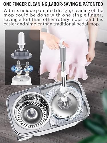 Michao Spin Mop Bucket Deluxe 360 Spinning Floor Cleaning System with 6 Microfiber Replacement Head Refills,62" Extended Handle,4X Wheel for Home Cleaning