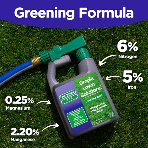 Commercial Grade Lawn Fertilizer with Iron- Liquid Fertilizer Spray- Nitrogen and Iron for Deeper Green Turf- Any Grass Type - Simple Lawn Solutions - Lawn Energizer - 32 Ounce