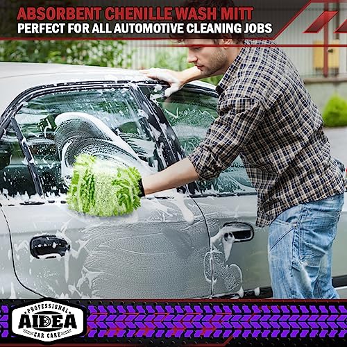 AIDEA Car Wash Mitt Microfiber, 2PK Scratch Free Lint-Free, Premium Chenille Microfiber Mitt Car Wash Brush, Green, Regular Size 7.12''X10.14''