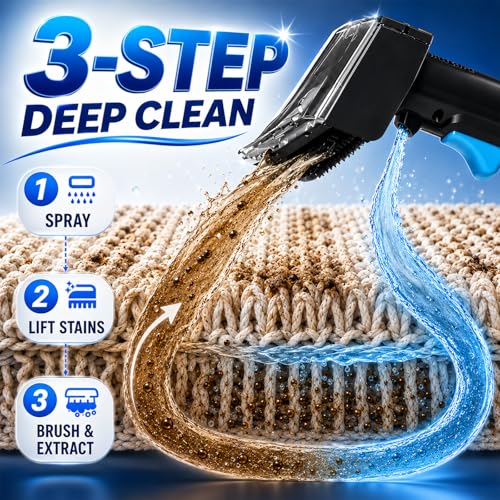 Upholstery Cleaner Machine & Carpet Cleaner | Portable Spot Cleaner with Strong Suction and Scrubbing Brush for Pet Stains, Spills on Couches, Rugs, Mattresses, Car Interiors (White)