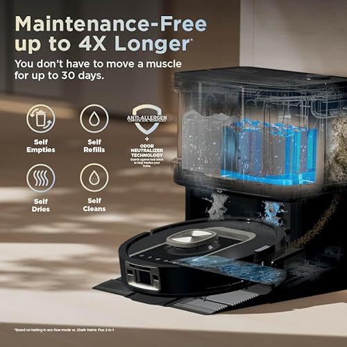Shark Robot Vacuum & Mop Combo, PowerDetect ThermaCharged NeverTouch Pro, Self-Emptying, Self-Refill with Heated Mop Cleaning, 60-Day Capacity,30-Day Tank, 6 Power Detect Technologies, Black, RV2920XE