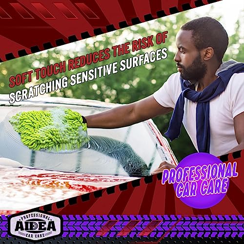 AIDEA Car Wash Mitt Microfiber, 2PK Scratch Free Lint-Free, Premium Chenille Microfiber Mitt Car Wash Brush, Green, Regular Size 7.12''X10.14''