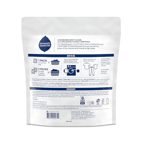 Seventh Generation Laundry Detergent Packs, Free & Clear, Made for Sensitive Skin, EPA Safer Choice Certified, 64 Count