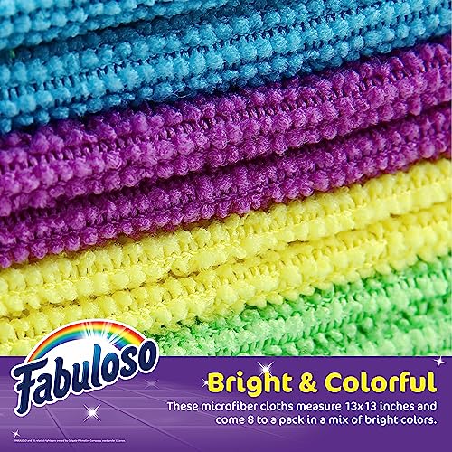 Fabuloso Microfiber Cleaning Cloths for Home & Car, Lint-Free Scratch-Free Rags for Glass, Kitchen & Wood, Reusable Machine Washable, Absorbent for Dusting & Wiping, Rainbow, 13 x 13 in, 8 Count