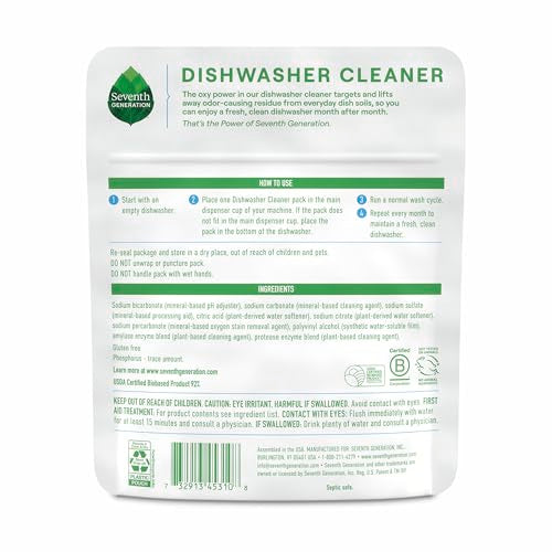 Seventh Generation Dishwasher Cleaning Packs 6 Count Free & Clear Removes odor-causing residue Powered by oxy power