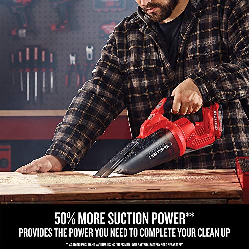 CRAFTSMAN V20 Cordless Hand Vacuum, 45 CFM, 2 Stage Filtration System with Filter, Battery and Charger Included (CMCVH001C1)