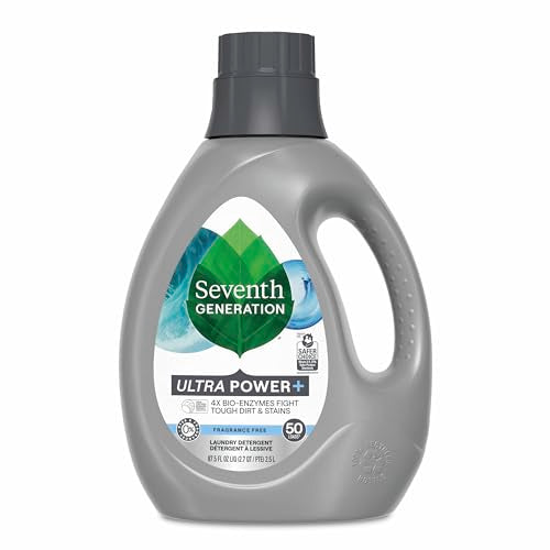 Seventh Generation Liquid Laundry Detergent, Free & Clear, 50 Loads, Power+ Fights Stains & 6X Cleaning Agents, 87.5 Fl Oz