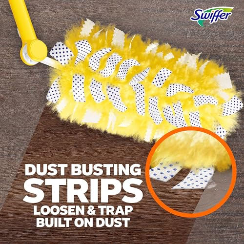 Swiffer Duster Kit with 3 ft Extendable Handle, Dusters for Cleaning, Set Includes 1 Extension Pole and 12 Heavy Duty Dusting Refills Dust Cleaner, Long Extended Wand for Ceiling Fans and Walls