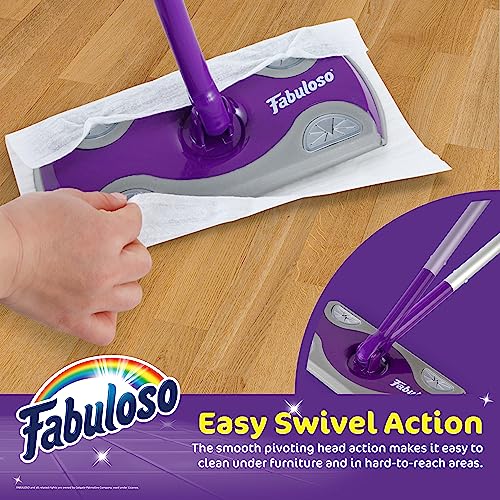 Fabuloso Dry and Wet Sweeper, 2-in-1 Floor Dust Mop for Dry Sweeping and Light Wet Mopping, Lightweight Aluminum Handle, Swivel Low-Profile Head, Bonus 12 Dry Pads Included