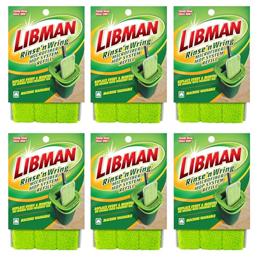 Libman Rinse 'n Wring Mop and Bucket System Refills | Microfiber Floor Mop | Hardwood Floor Cleaner | Wet & Dry Mop | 6 Total Microfiber Refill Pads