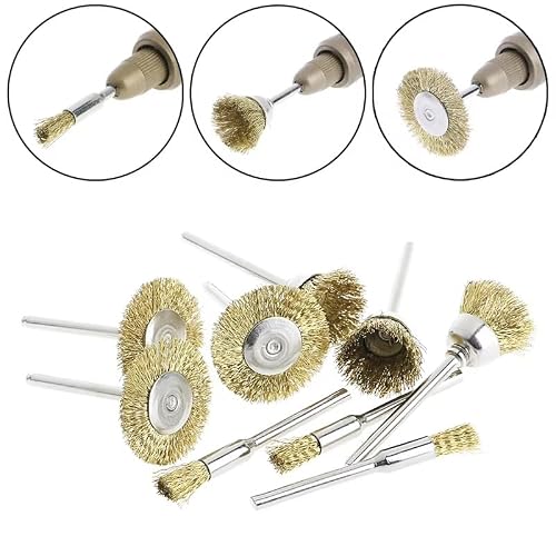 TorSor 12 Pack Rotary Tool Brass Wire Brushes Set with 1/8 Inch Shank Rust Removal Wire Brush Wheel Kit for Dremel Cordless Rotary Tool Cleaning Corroded Metal Surface Aluminum Polish Paint Stripping