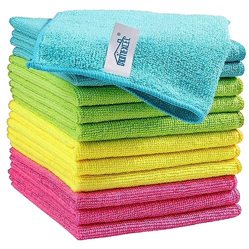 HOMEXCEL Microfiber Cleaning Cloth 210GSM, Pack of 12, Size:11.5" x 11.5", Ultra-Soft, High-Density Non-Abrasive Cleaning Towels for Cars, Glass, Kitchen, Reusable Rags, Blue/Green/Yellow/Pink