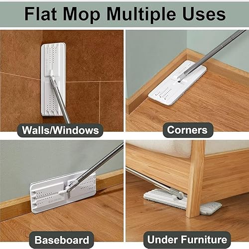 JOYMOOP Mop and Bucket Set for Home and Commercial Use, Flat Mop System with 3 Reusable Microfiber Pads, Floor and Wall Cleaner